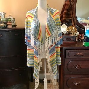 Ruby Rd. Sweater Cardigan Beautiful Colors Fringe